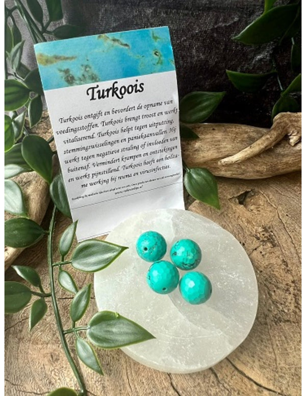 Turkoois kralen facet 14 mm - 4 st. (gekleurd)