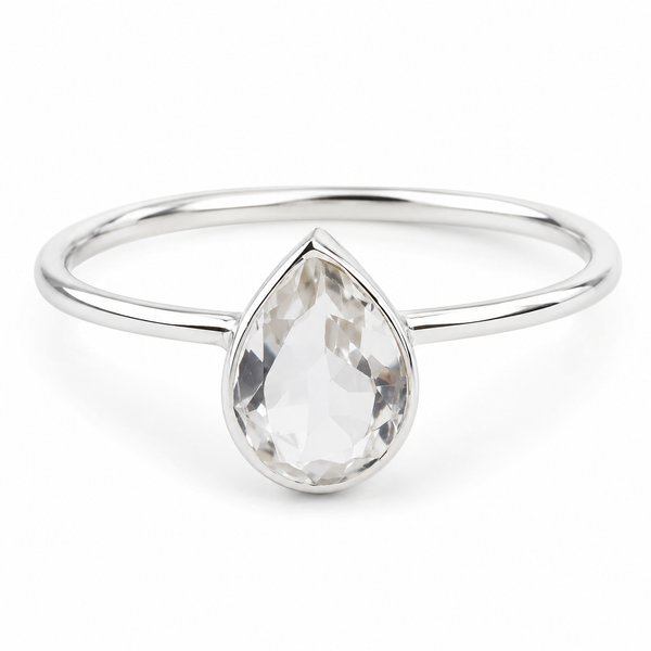 Edelsteen Ring Bergkristal - 925 Zilver - Peervorm (Maat 17)