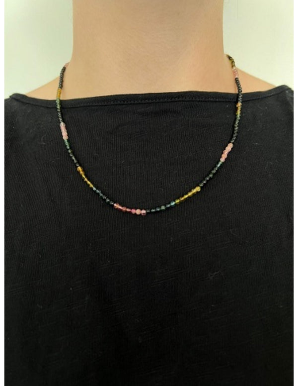 Toermalijn watermeloen collier rond 3mm