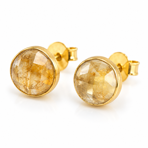Geboortesteen Oorstekers November Citrien Facet - 925 Zilver &amp; Verguld