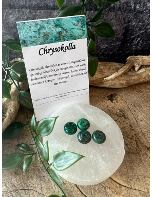 Kralen Chrysokolla disc (bijgekleurd) - 4 st.