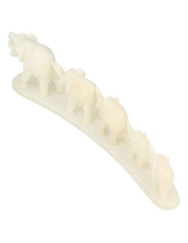 Speksteen 5 olifanten op strip 19 cm wit