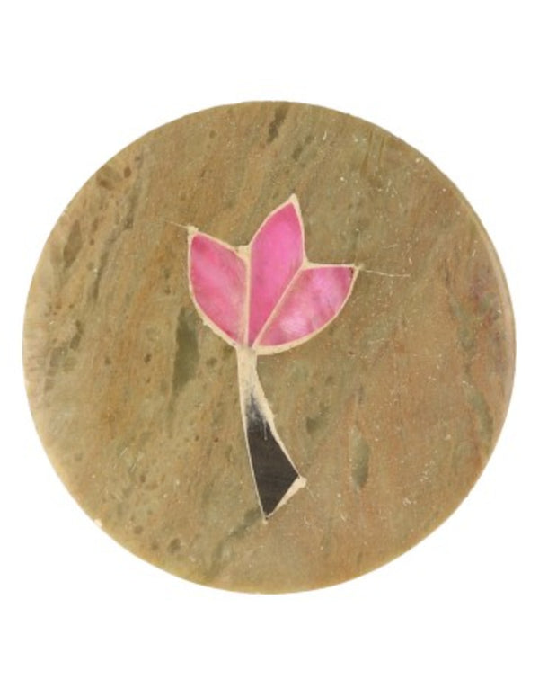 Speksteen doosje rond bloem 4,5 cm
