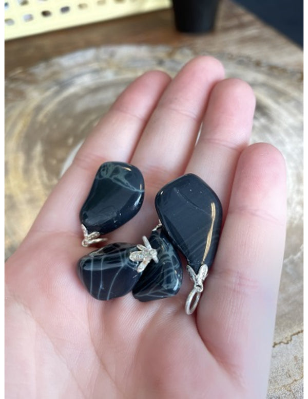Edelsteenhanger Obsidiaan spinnenweb