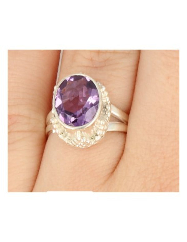 Amethist ring zilver facet bewerkt - 17