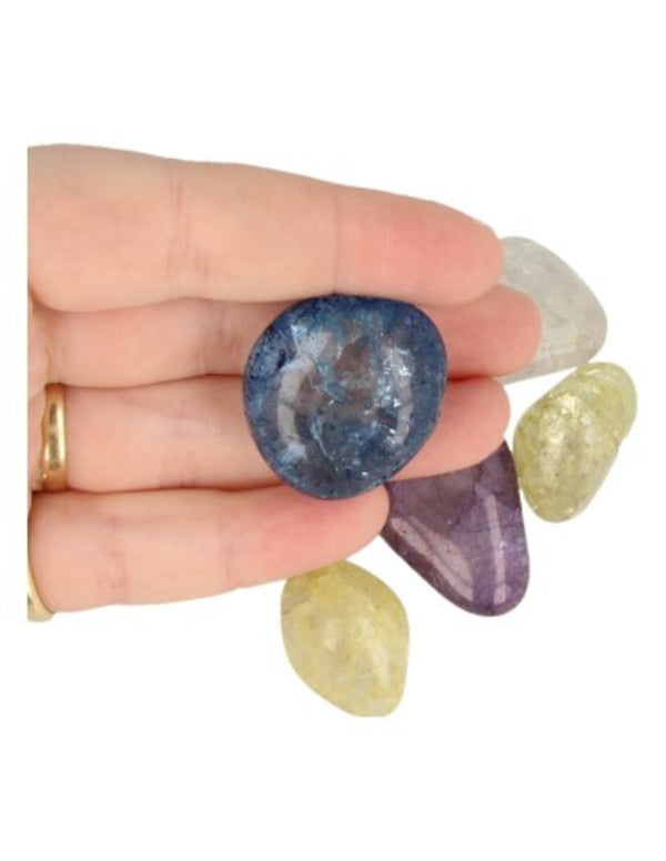 Bergkristal crackle mix 100 gr. (gekleurd) trommelstenen (mt3)