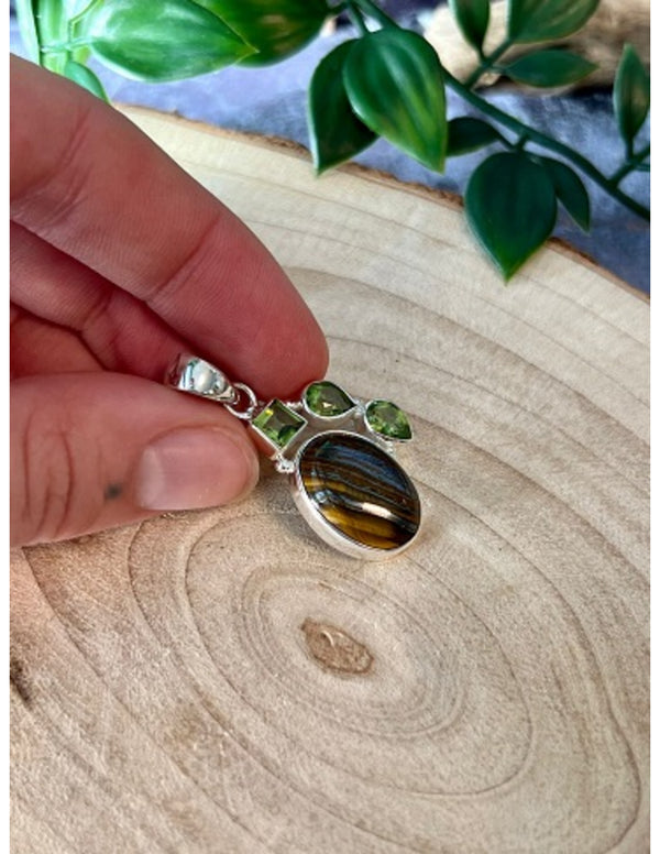Tijgeroog zilveren hanger mix stenen