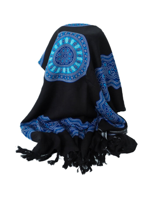 Sarong - 604 - mandala - blauw op zwart van Om Namaste - Pareo Saunadoek Wikkeljurk
