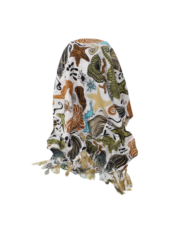 Sarong - 507 - zeedieren - wit van Om Namaste - Pareo Saunadoek Wikkeljurk
