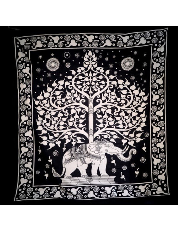 Grand Foulard 44 Olifant Bodhi Tree Zwart Wit 140 x 220 cm Katoen 400 Gram