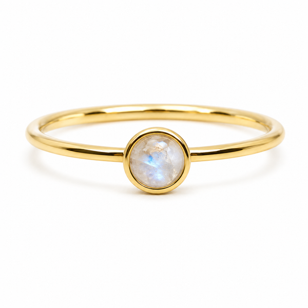 Geboortesteen Ring Maansteen Juni - 925 Zilver Verguld (Maat 17)