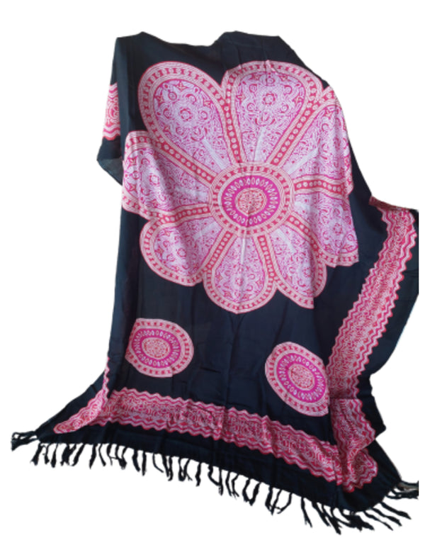 Sarong - 007 - Roze bloem op zwart van Om Namaste - Pareo Saunadoek Wikkeljurk