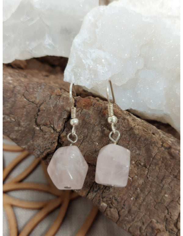 Roze kwarts oorbellen facet - Love Gems