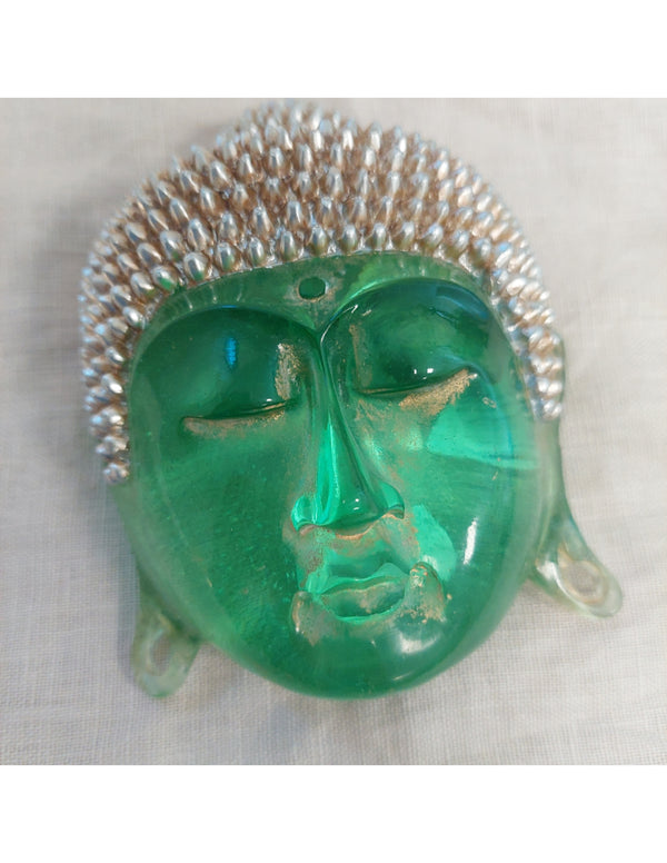 Boeddha masker transparant groen 14cm DS8