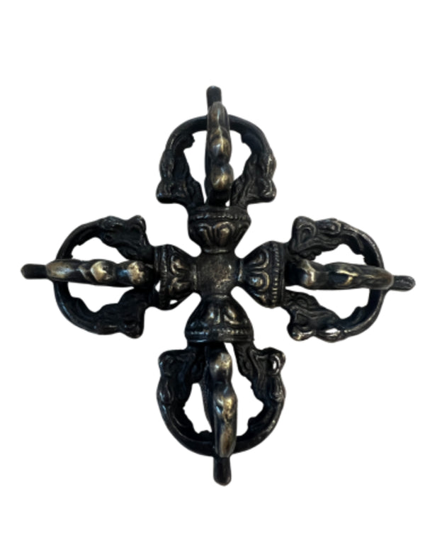 Dubbele dorje messing 10 cm - zwart