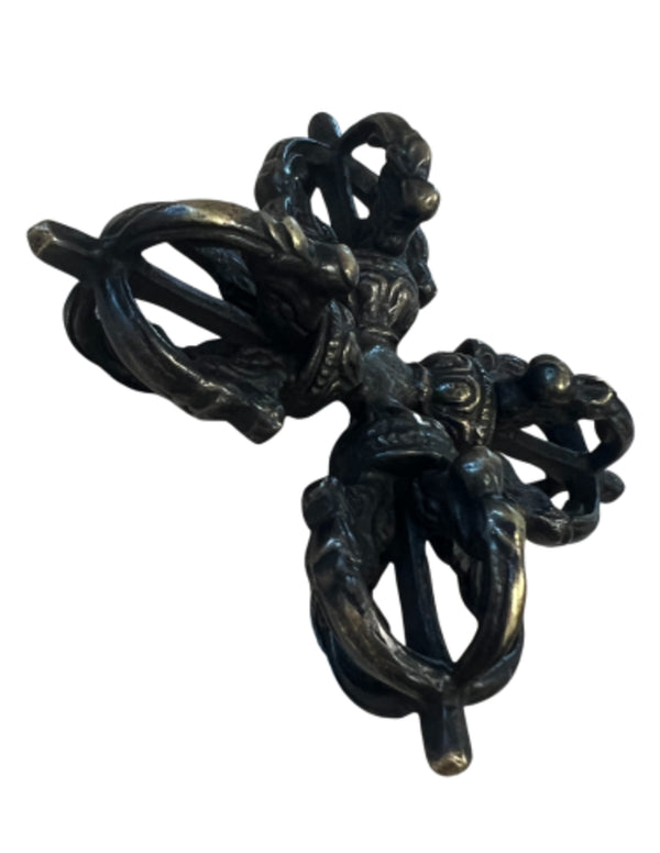Dubbele dorje messing 10 cm - zwart