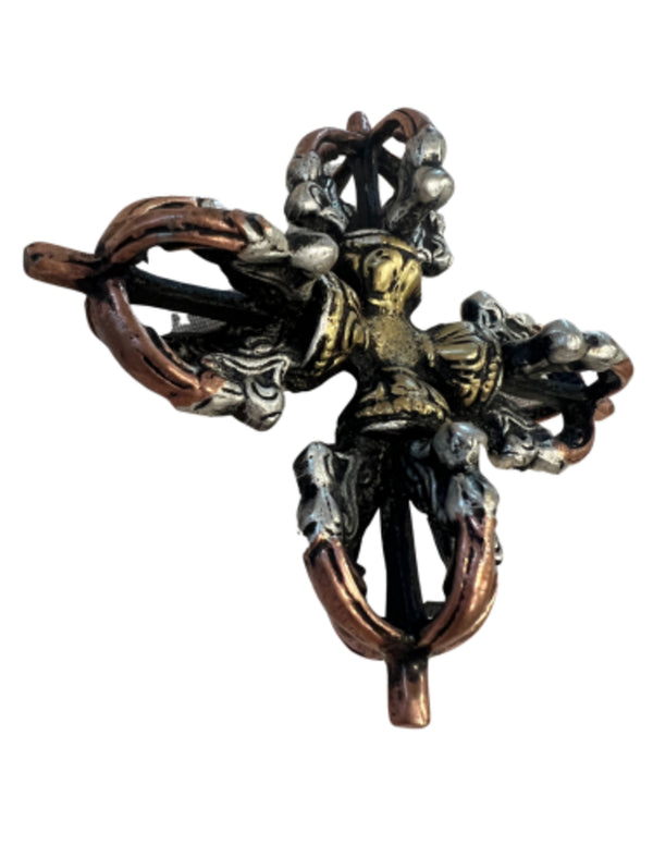 Dubbele dorje (Vajra) messing 10 cm - 3-kleur
