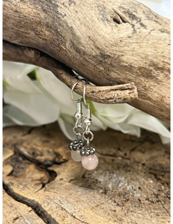 Roze kwarts oorbellen minibol - Love Gems