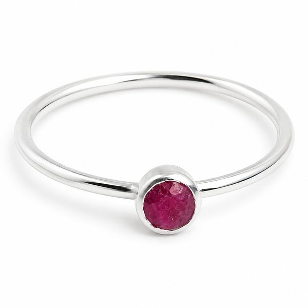 Geboortesteen Ring Robijn Juli - 925 Zilver - Zilverkleurig (Maat 17)