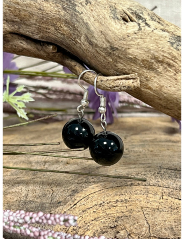 Onyx oorbellen bol 14 mm - Love Gems