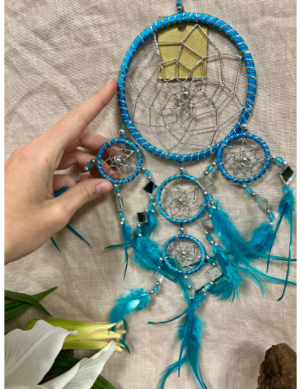 Dromenvanger - Spiegel - 11cm - Turquoise - Dreamcatcher
