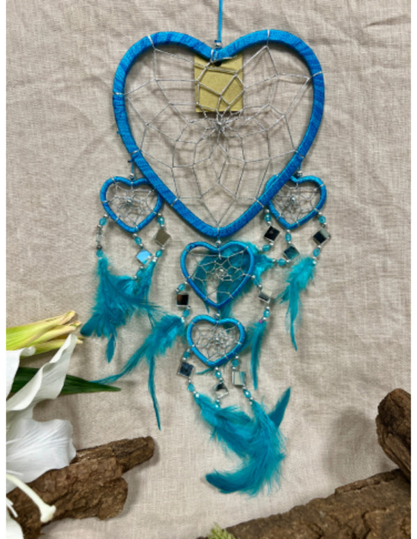 Dromenvanger - Hartje met spiegels - Turquoise - 17 cm - Dreamcatcher