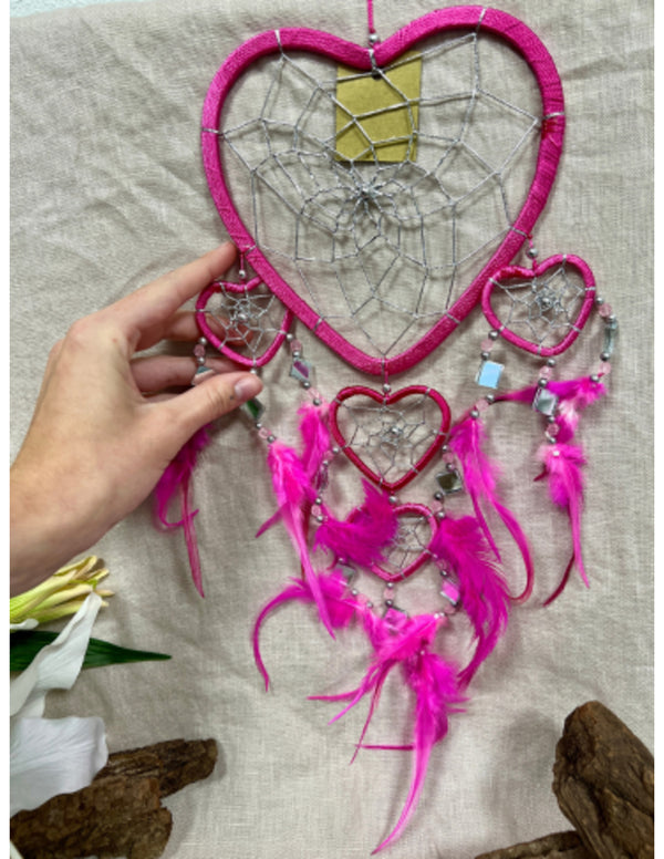 Dromenvanger Hartje met spiegels - Roze - 17 cm - Dream Catcher