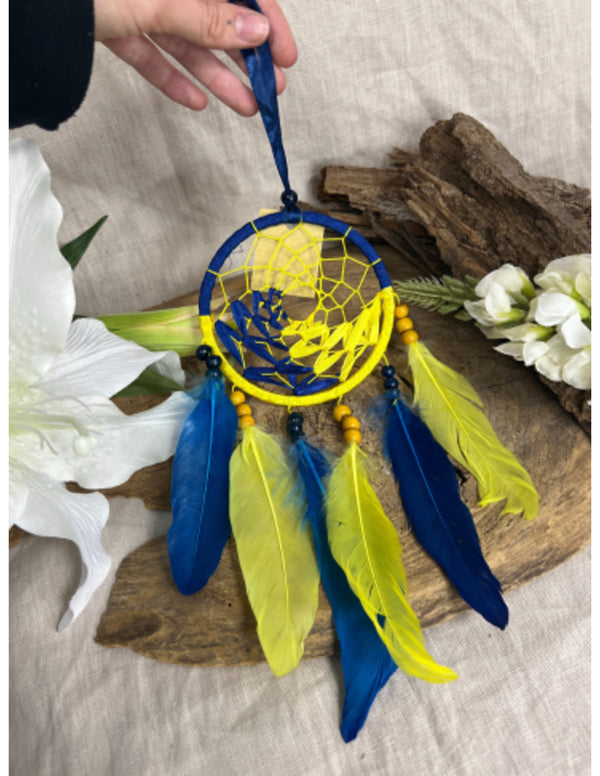 Dromenvanger dreamcatcher -22cm - Wave - Blauw & Geel