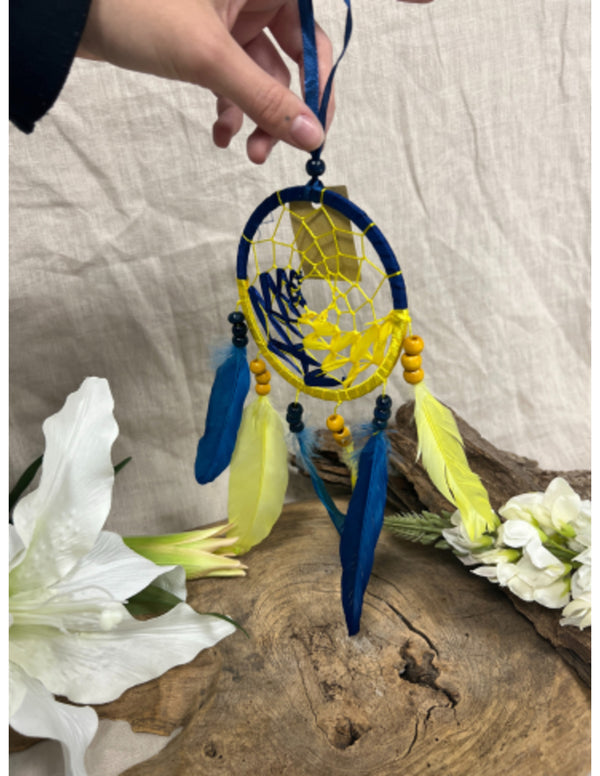 Dromenvanger dreamcatcher -22cm - Wave - Blauw & Geel