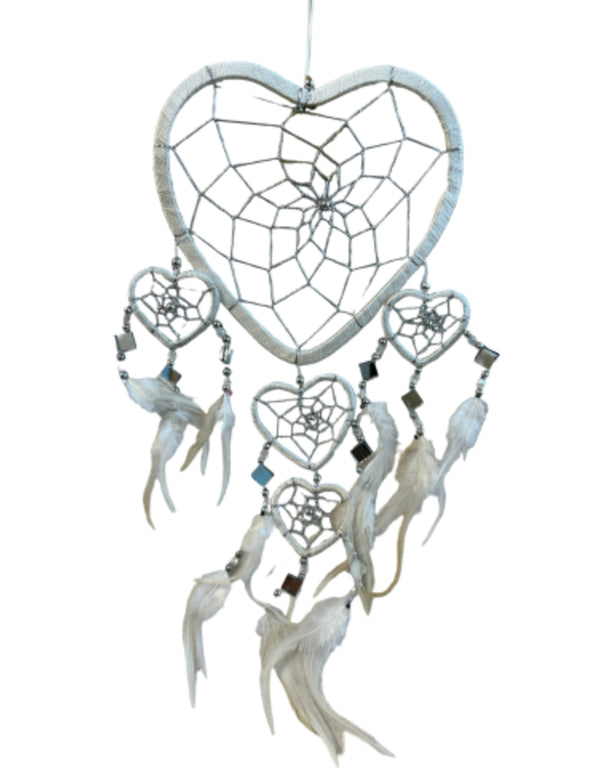 Dromenvanger Hartje met spiegels - wit - 17 cm - Dreamcatcher