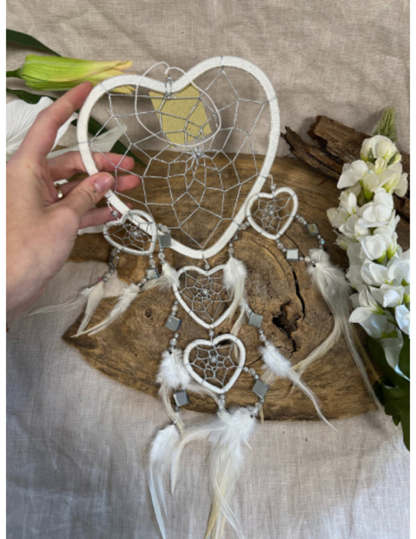 Dromenvanger Hartje met spiegels - wit - 17 cm - Dreamcatcher