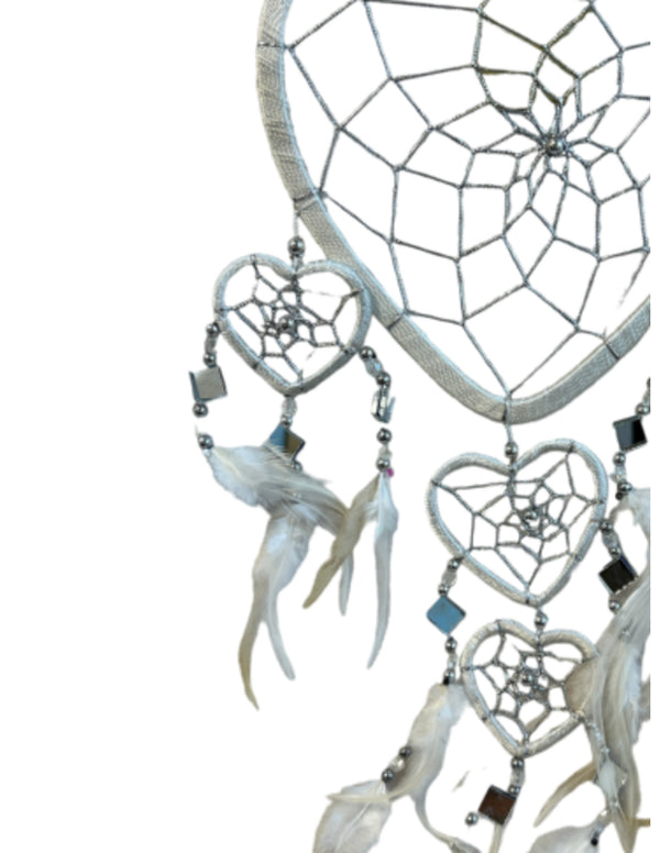 Dromenvanger Hartje met spiegels - wit - 17 cm - Dreamcatcher