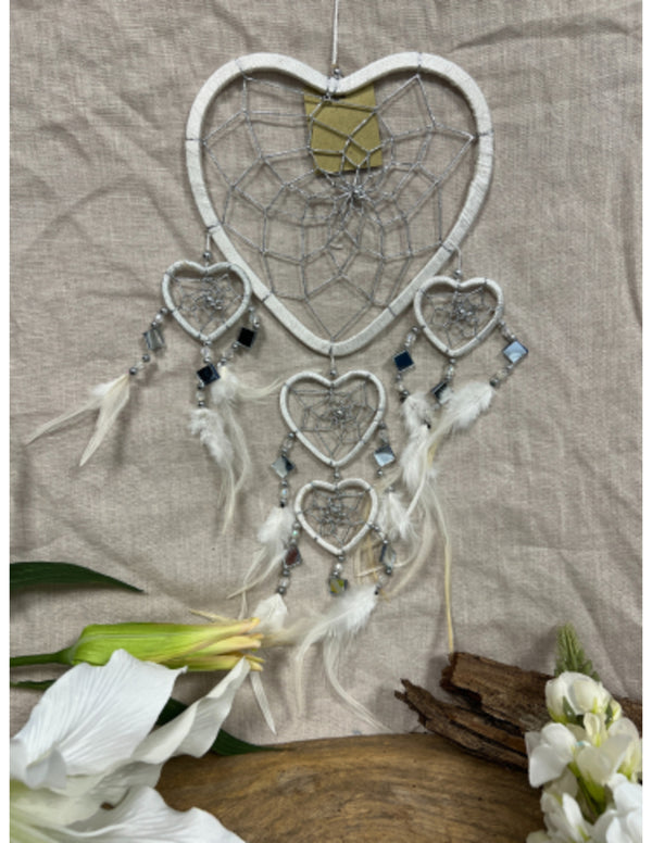 Dromenvanger Hartje met spiegels - wit - 17 cm - Dreamcatcher