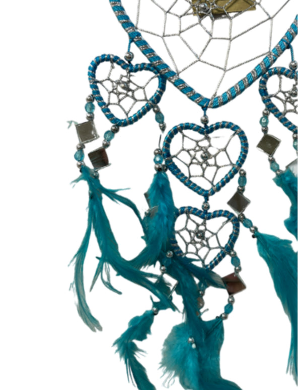 Dromenvanger hartje met spiegels - turquoise - 11 cm - Dreamcatcher