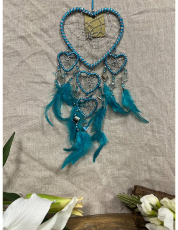 Dromenvanger hartje met spiegels - turquoise - 11 cm - Dreamcatcher