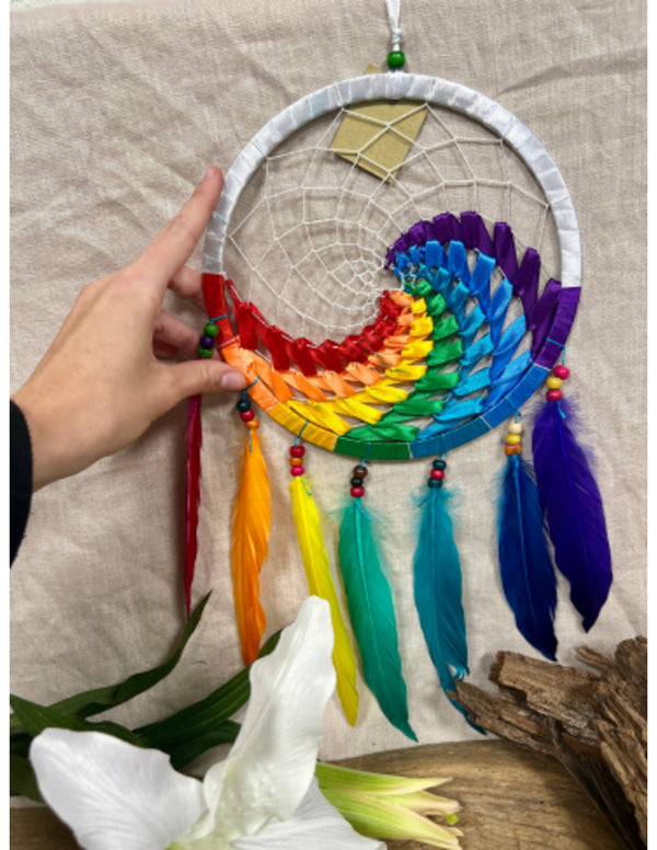 Dromenvanger wave regenboog / wit 22 cm