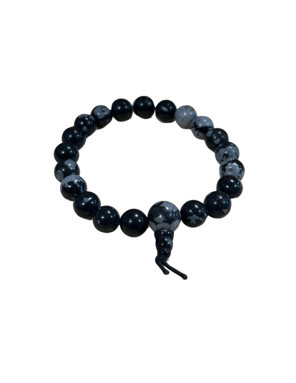 Obsidiaan sneeuwvlok powerbead armband + kaart
