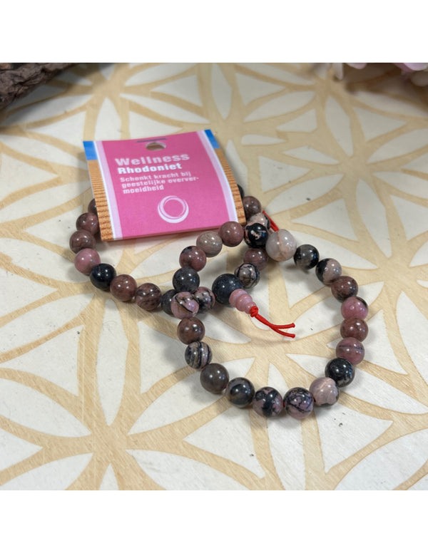 Rhodoniet powerbead armband + kaart