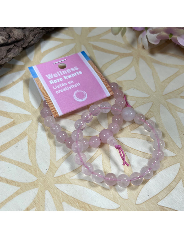 Rozenkwarts powerbead armband + kaart