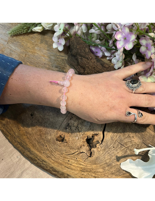 Rozenkwarts powerbead armband + kaart