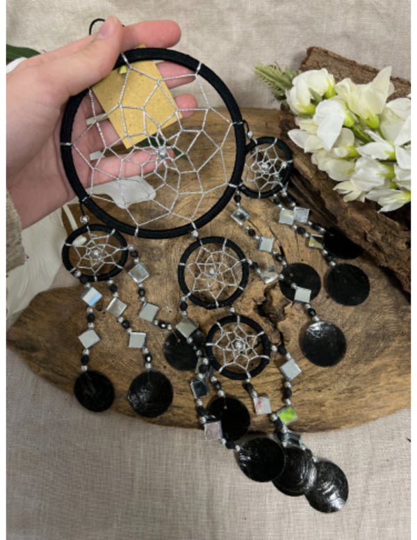 Dromenvanger spiegel-schelp 11 CM - Zwart - Dream Catcher