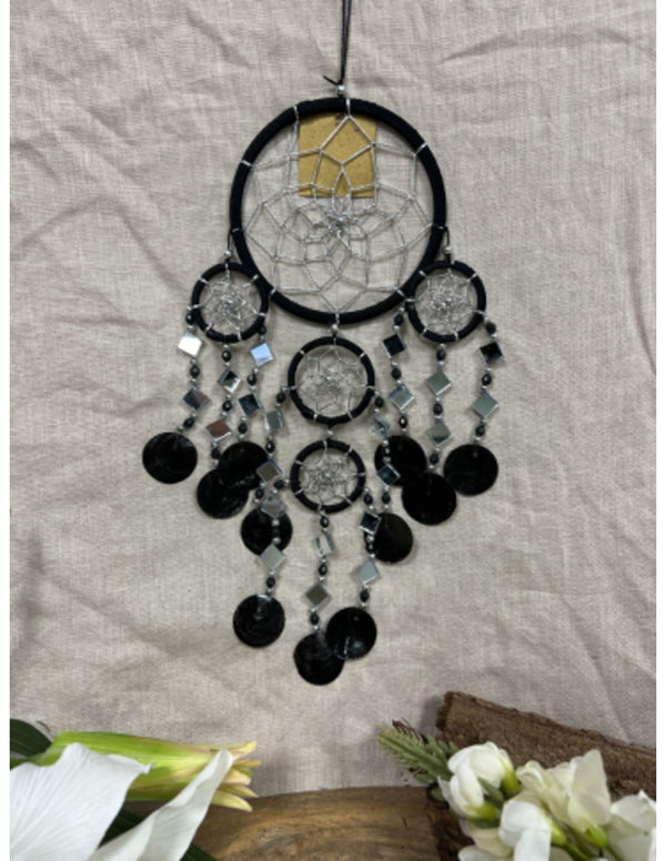 Dromenvanger spiegel-schelp 11 CM - Zwart - Dream Catcher