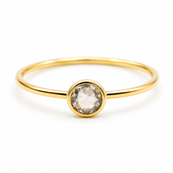Geboortesteen Ring Bergkristal April - 925 Zilver Verguld (Maat 17)