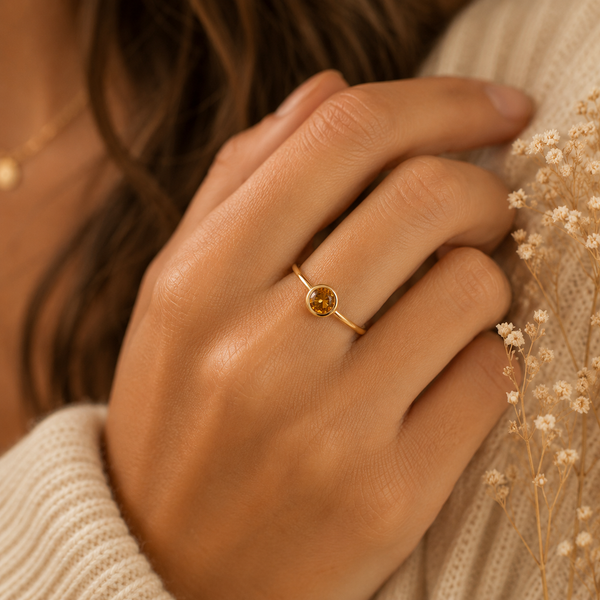 Geboortesteen Ring Citrien November - 925 Zilver Verguld (Maat 17)