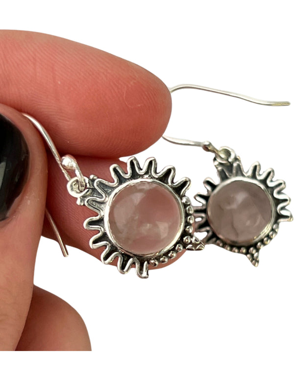 Roze kwarts zilveren design oorbellen model 3
