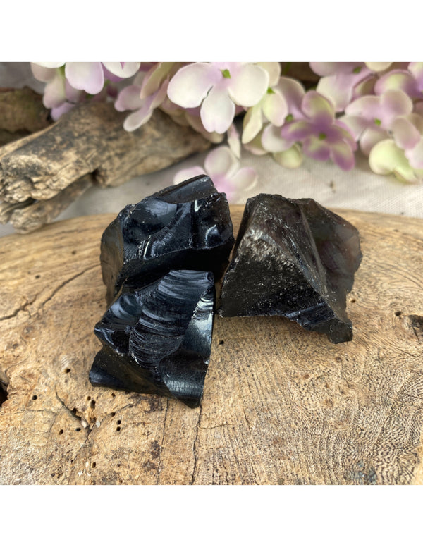 Obsidiaan zwart 100 gr. ruwe brokjes