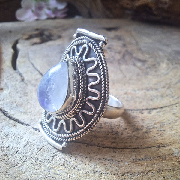 Maansteen regenboog boho ring zilver nr.19 - maat 19