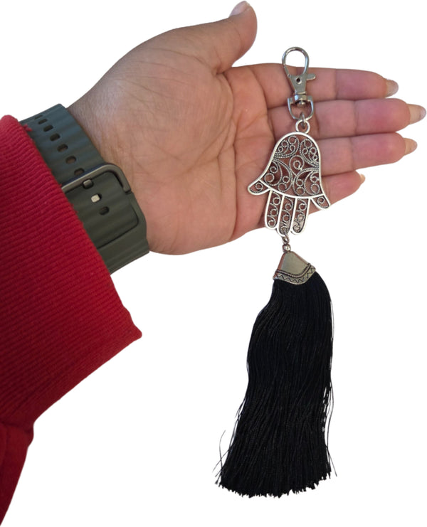 Ibiza sleutelhanger - Hamsa Hand - Hand van Fatima - Zwart