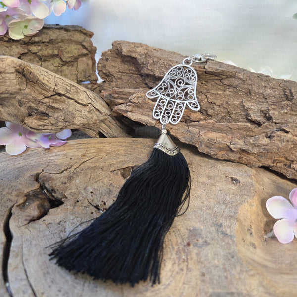 Ibiza sleutelhanger - Hamsa Hand - Hand van Fatima - Zwart