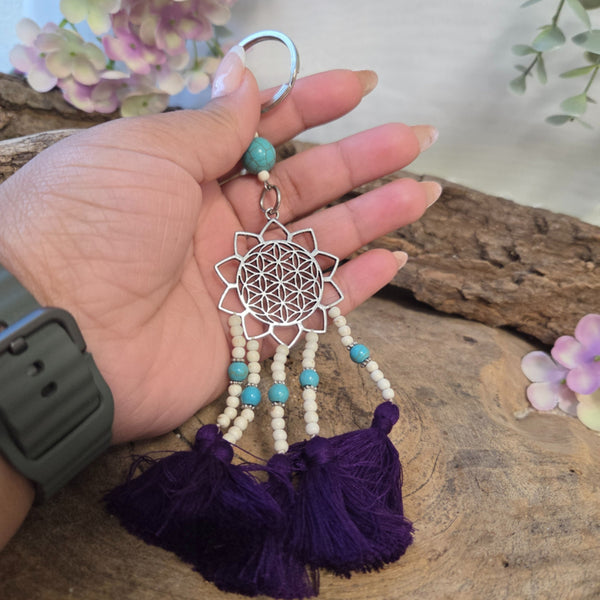 X Ibiza sleutelhanger - Flower of life - paars